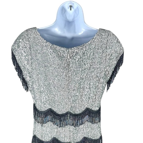 Batsheva NEW Octavia Cocktail Party Formal Midi Dress in Silver Sequin Size 6 - Picture 10 of 13